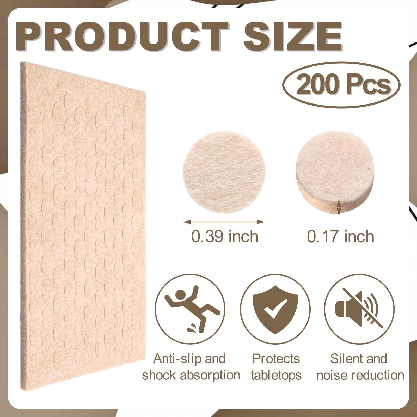 200 Pcs Small Wool Felt Pads, SelfAdhesive Furniture Pads 0.39 Inch Felt Cir...