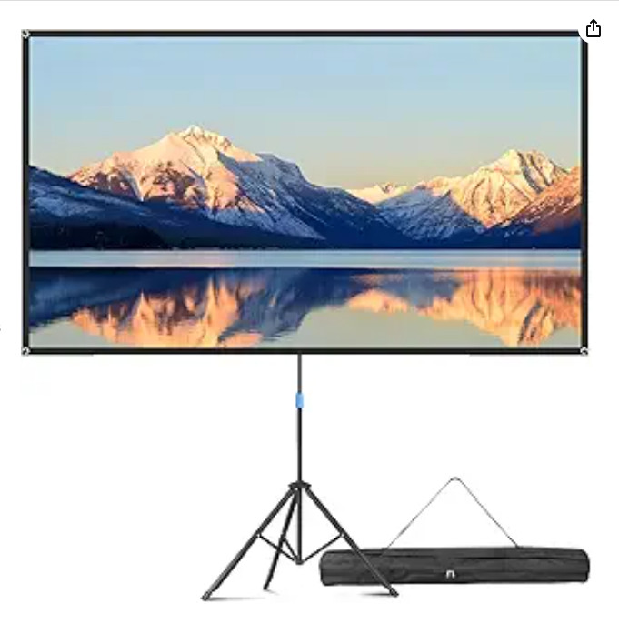 80 Inch Portable Projector Screen with Stand Outdoor Indoor, 1.2 Gain Fiberglass