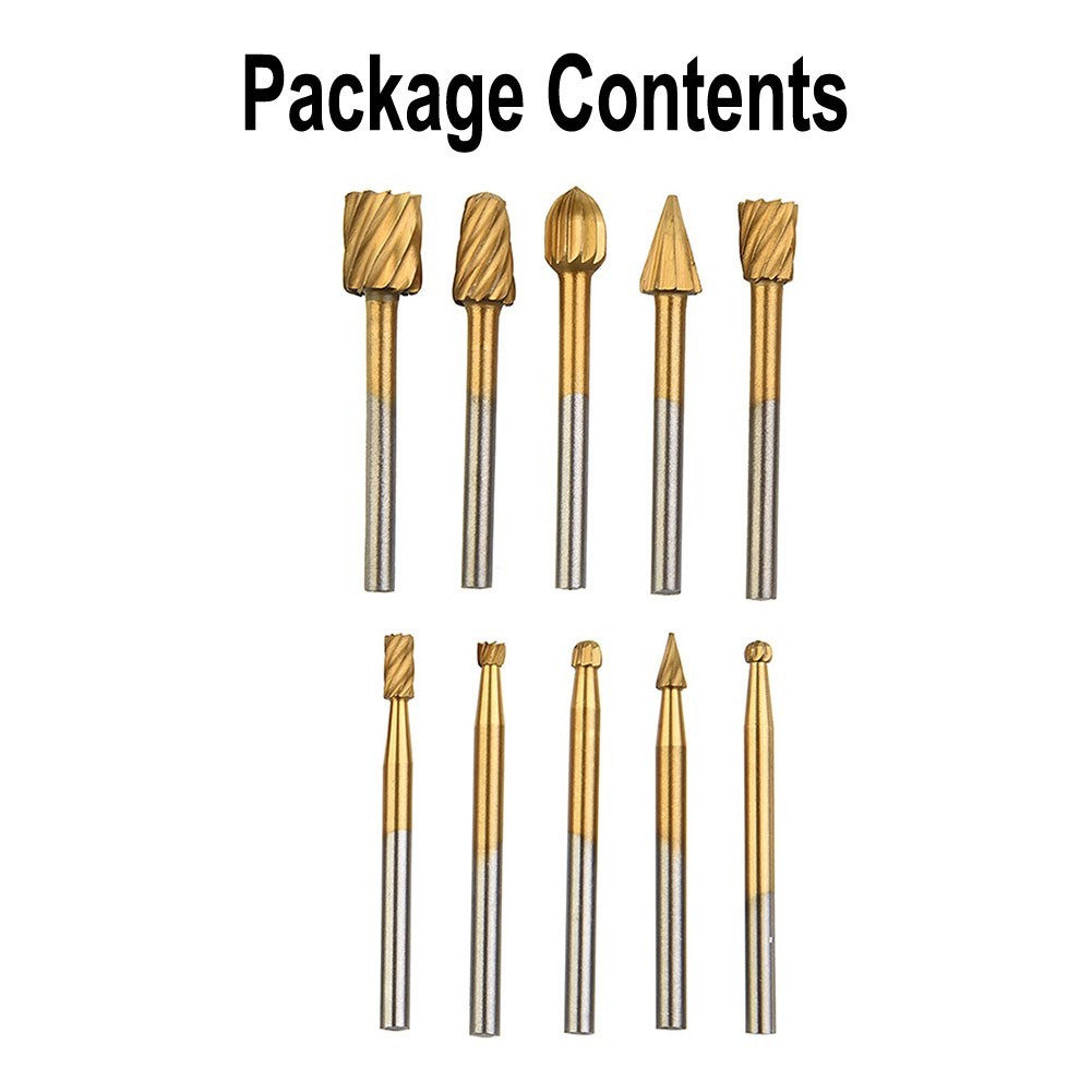 10 Pcs HSS Router Grinding Bit Burr Set For Engraving Wood Rotary Simple Tool US