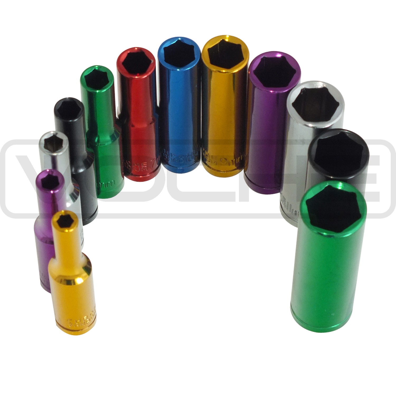 Voche Pro 12 Piece 1/4" Deep Drive Coloured Socket Set With Storage Rail