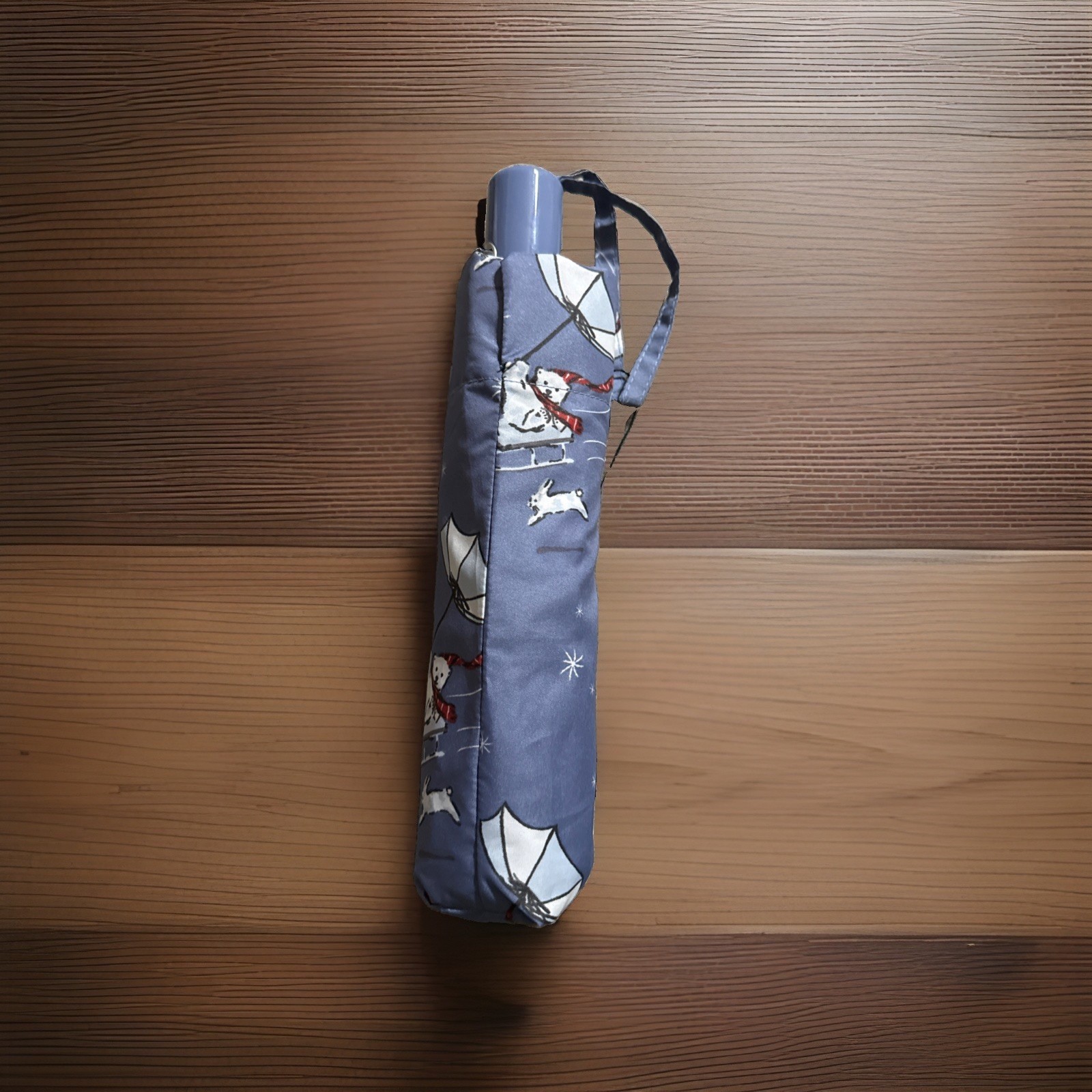 Vera Bradley Beary Merry Cool Blue Compact Travel Folding Umbrella NWOT Sleeve