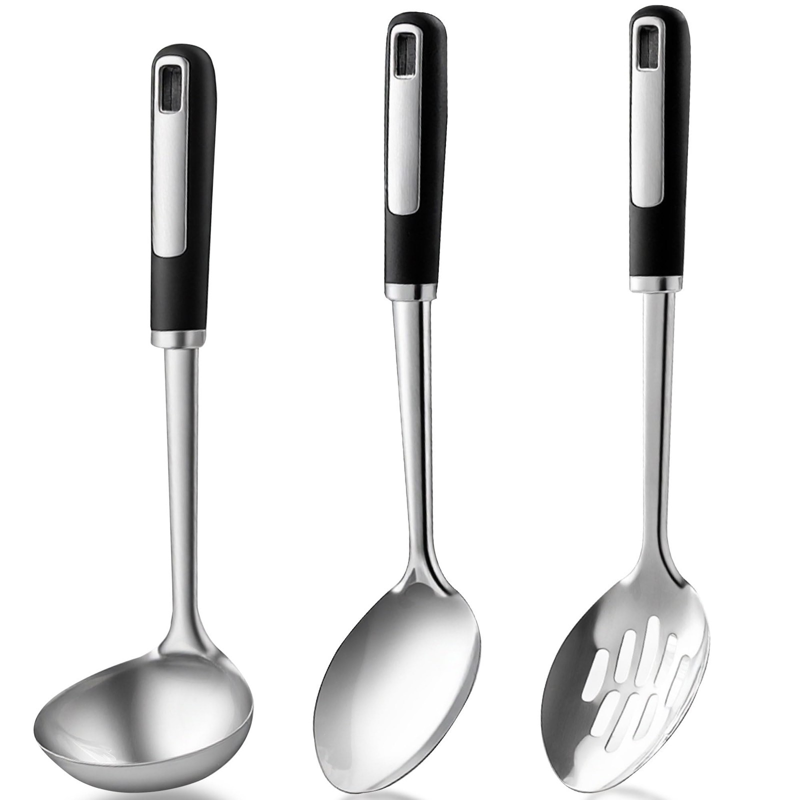 3Piece Stainless Steel Cooking Spoons Set Large Serving Ladle Thickened Metal