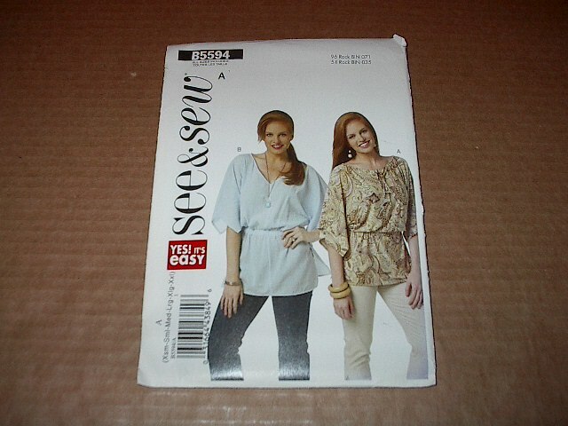 See & Sew Pattern 5594 Misses' Loose-Fitting Pullover Tunic Two Styles XS~XXL UC