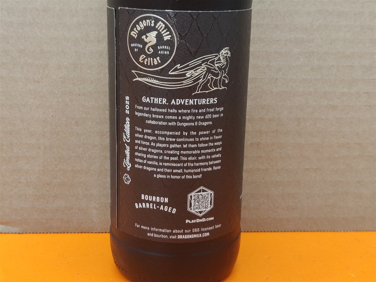 ⭐️⭐️⭐️⭐️⭐️ EMPTY Dragon's Milk D20 Brew Silver Dungeons & Dragons Bottle