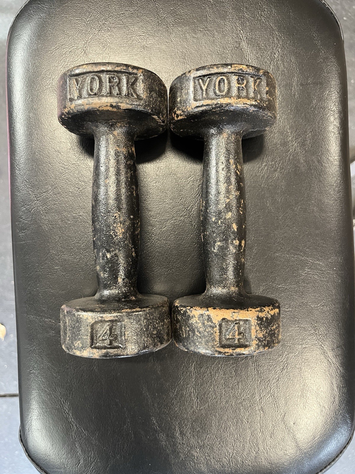 RARE YORK 4 lb Cast Iron Fixed Dumbbells