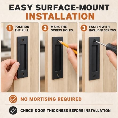 6" Sliding Barn Door Handle, Flush Pocket Door Pull, Matte Black Pack | A 1
