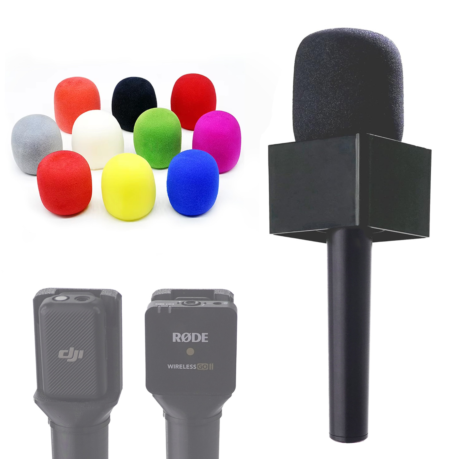 Classic Interview Handle + Flag - DJI Mic, Rode GO, Rode Pro Wireless, Hollyland