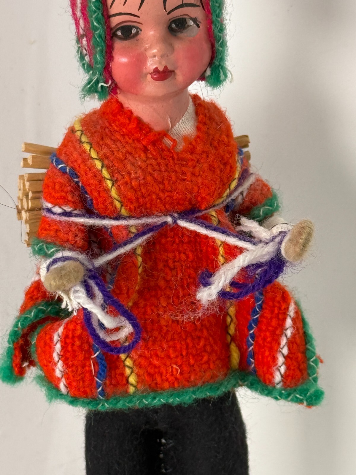 Vintage Handmade Peru Woven Cloth Hand Painted Folk Art Doll