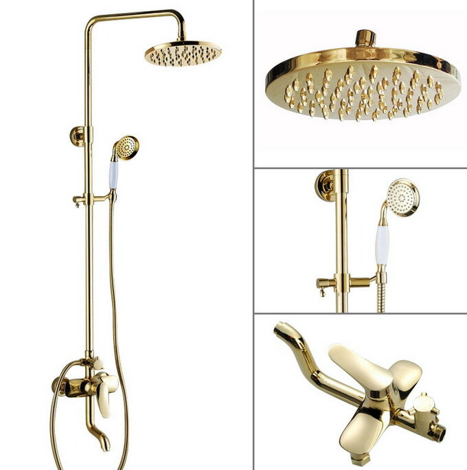 Wall Mounted Gold Brass Bathroom Rainfall Shower Faucet Set Tub Mixer Tap 2gf312