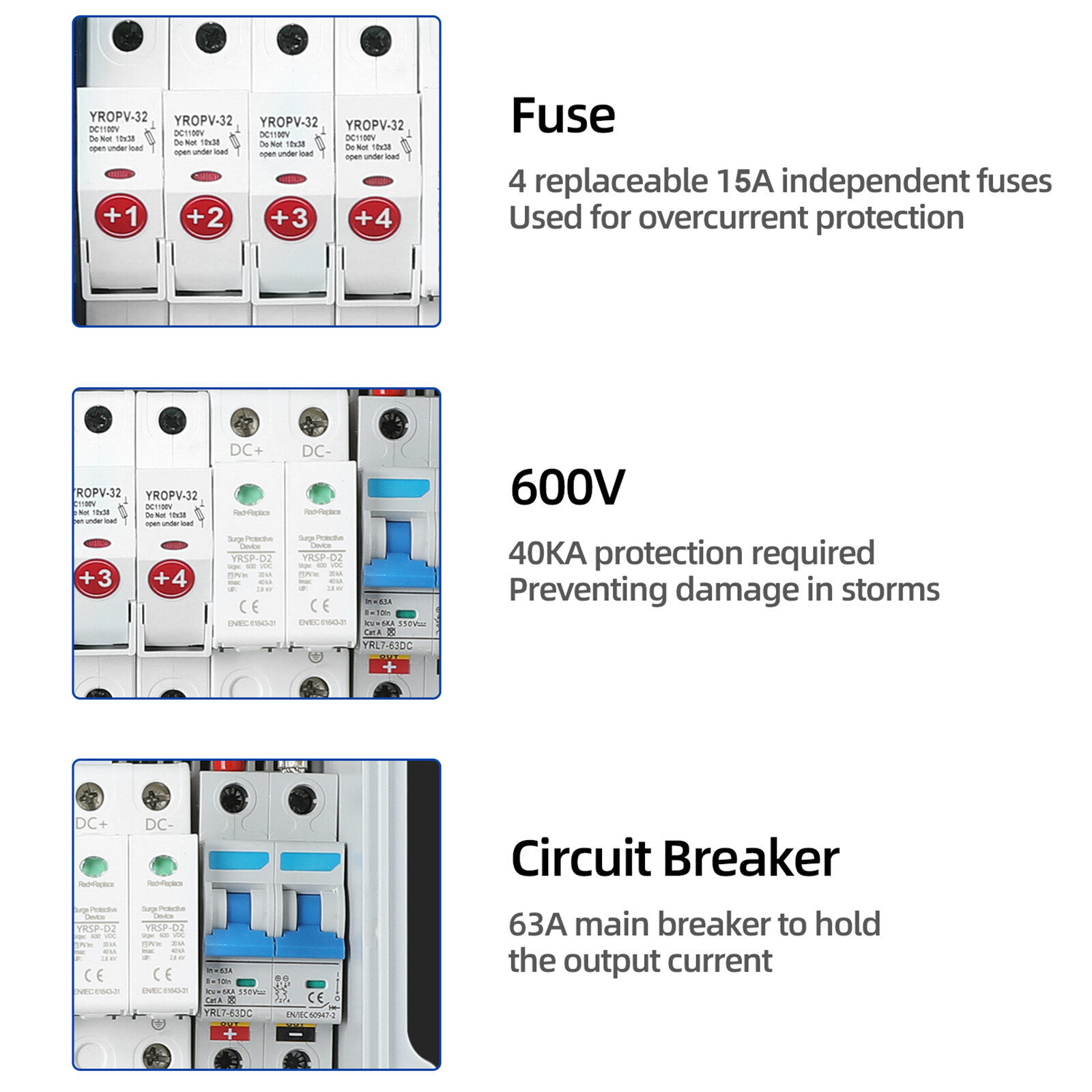 Solar Combiner Box PV Combiner Circuit Breaker 63A For Solar Panel Kit 4 String