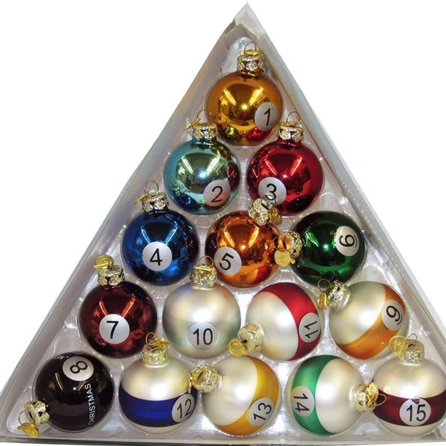 Kurt Adler 40mm Medallion Collection 15 Piece Glass Pool Balls