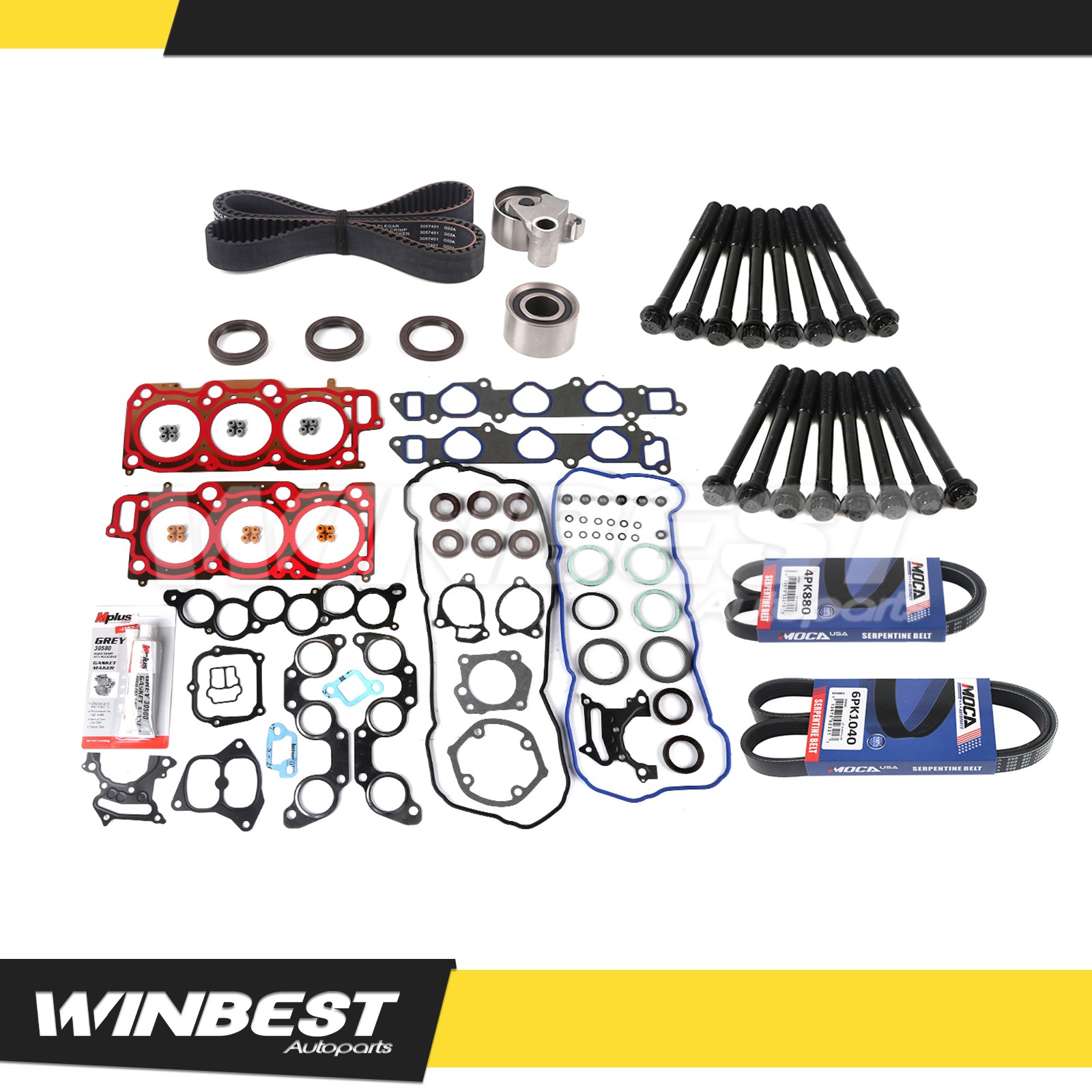Fit 99-03 Toyota Sienna Lexus RX300 Head Gasket Timing Belt Kit Serpentine Belt