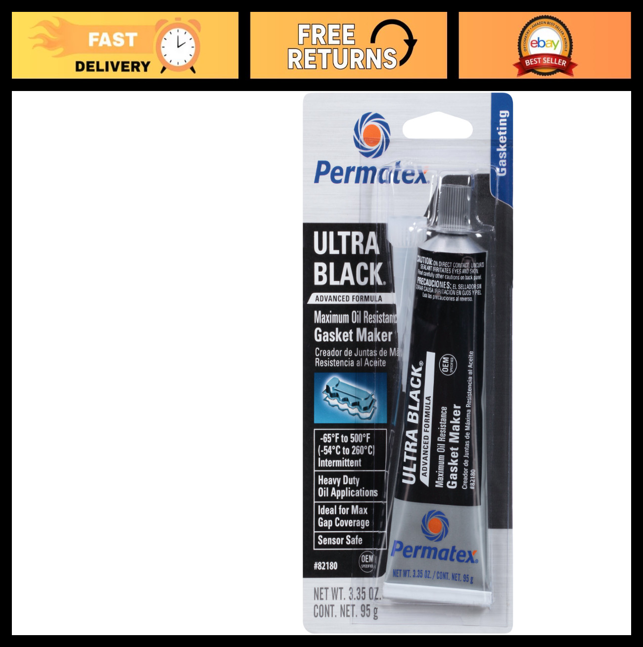 Ultra Black RTV Silicone Gasket Maker - Maximum Oil Resistance, 3.35 oz Tube, 12