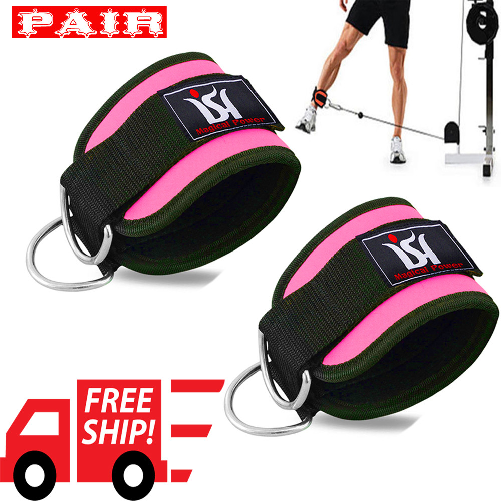 Gym Weight Lifting D Ring Ankle Straps Cable Attachment Strap Fitness Exercise