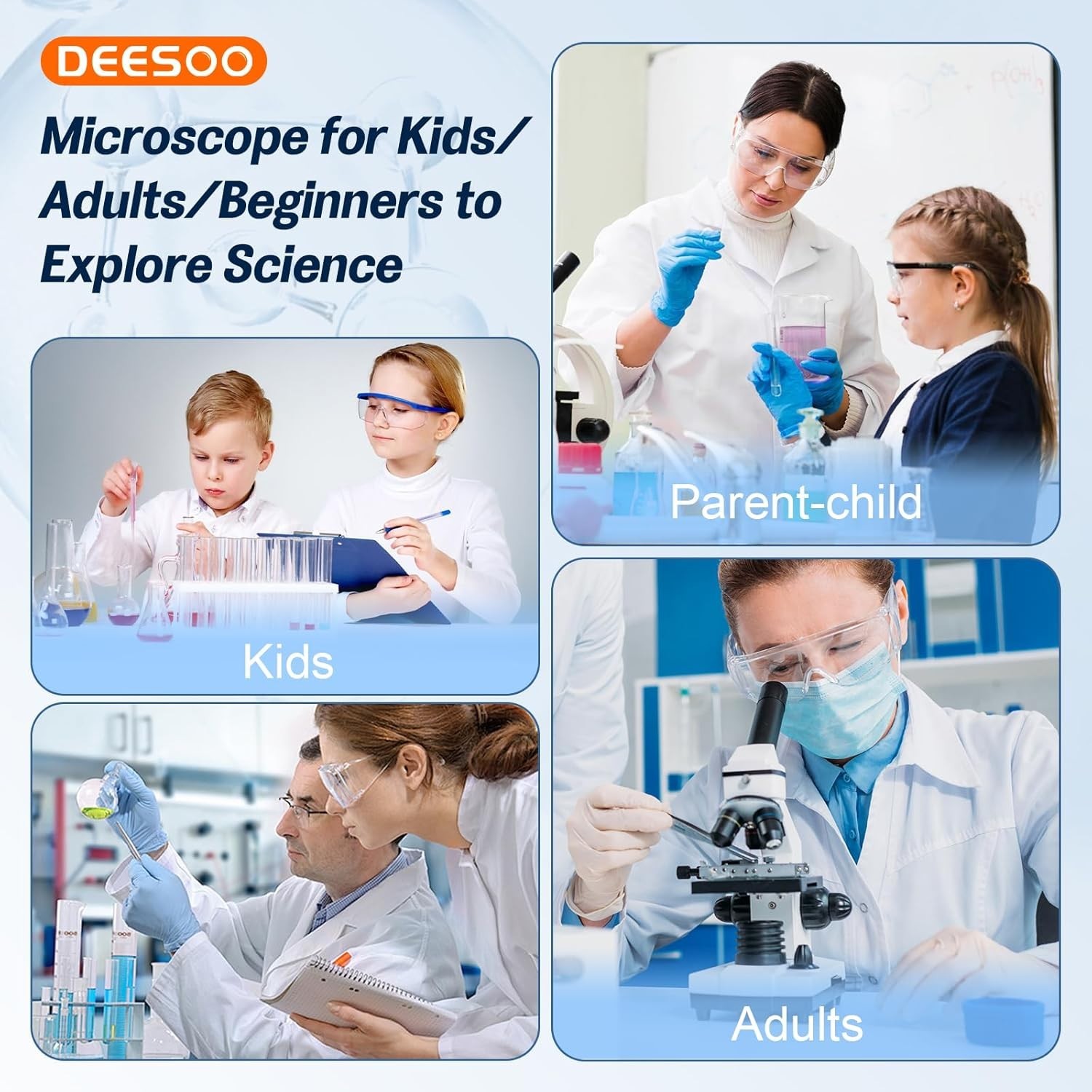 Microscopio para adultos, niños y estudiantes, microscopios 40X-2000X cuerpo.