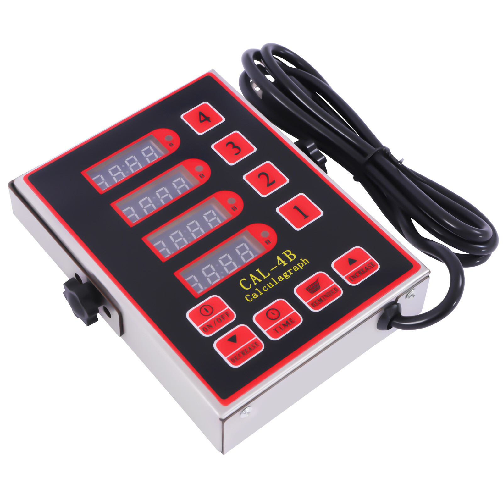 Commercial 4 Channels Kitchen Timers Restaurant Timer Loud Red Stainless Steel！