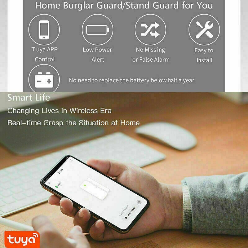 C06 TUYA APP WiFi Door Window Sensor Open/Close Burglar Alarm Security Detector