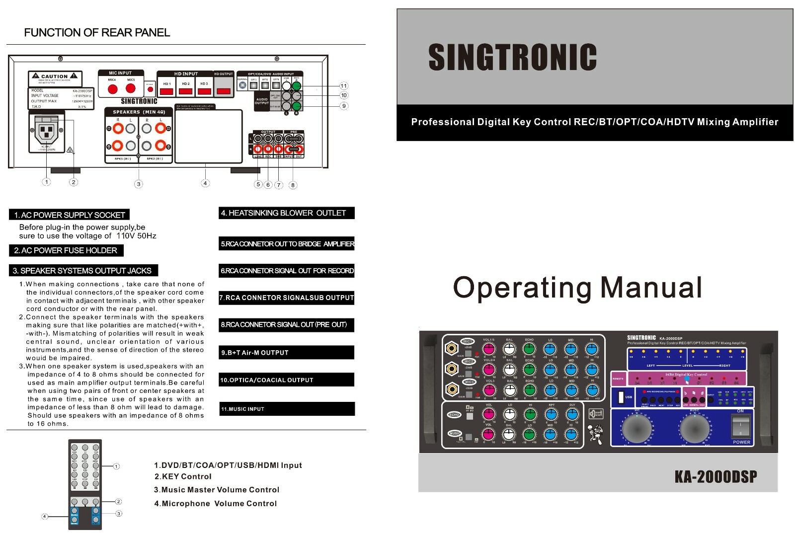 Mixing Amplifier Karaoke 3000W Built HDMI-Arc, Optical, Bluetooth, USB Recording