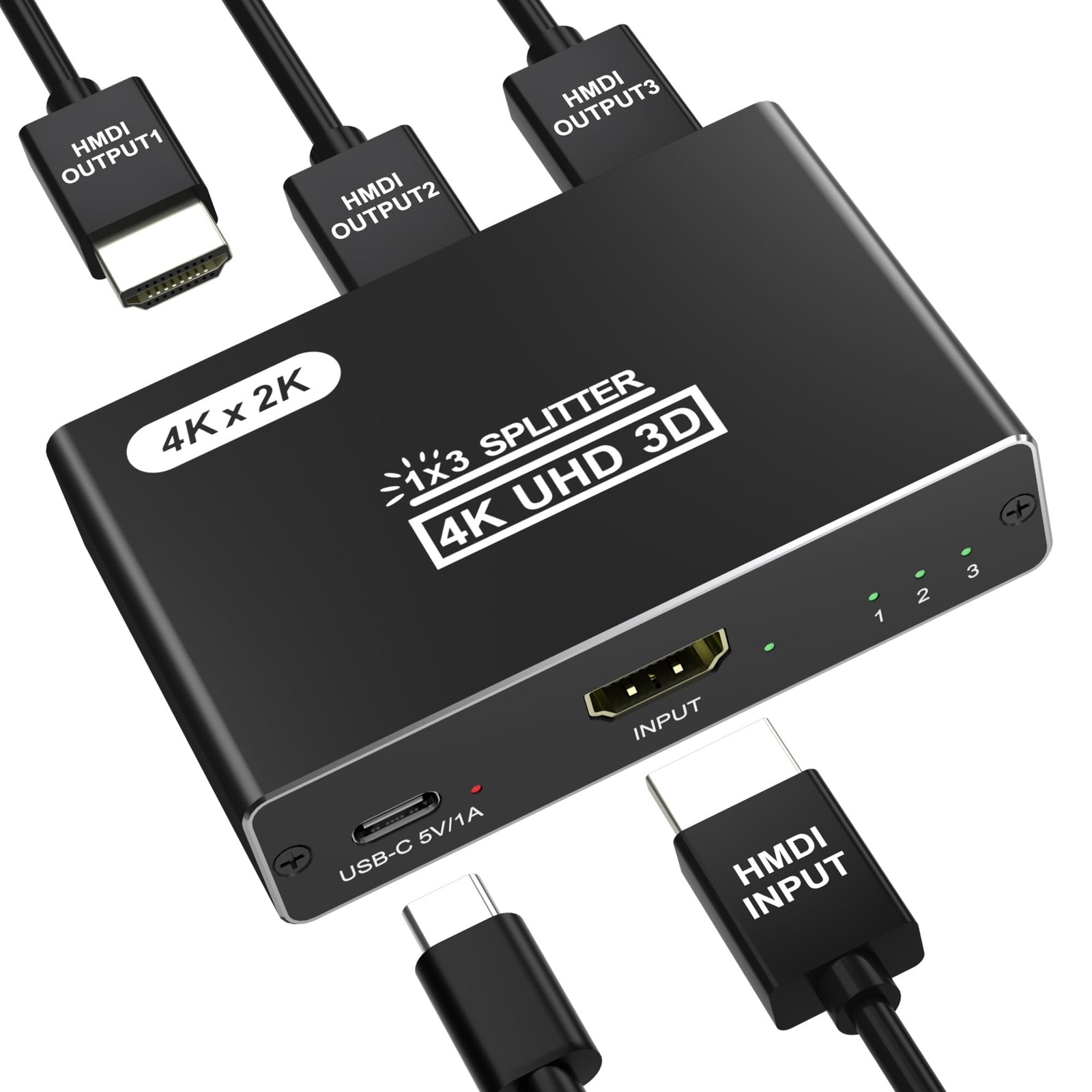 HDMI Splitter 1 in 3 Out, 4K HDMI Distributor for Triple Monitors, HDMI Split...