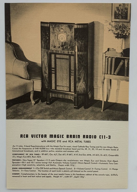 1930s Manufacturer Brochure Spec Sheet RCA Victor C11-3 Magic Brain Radio