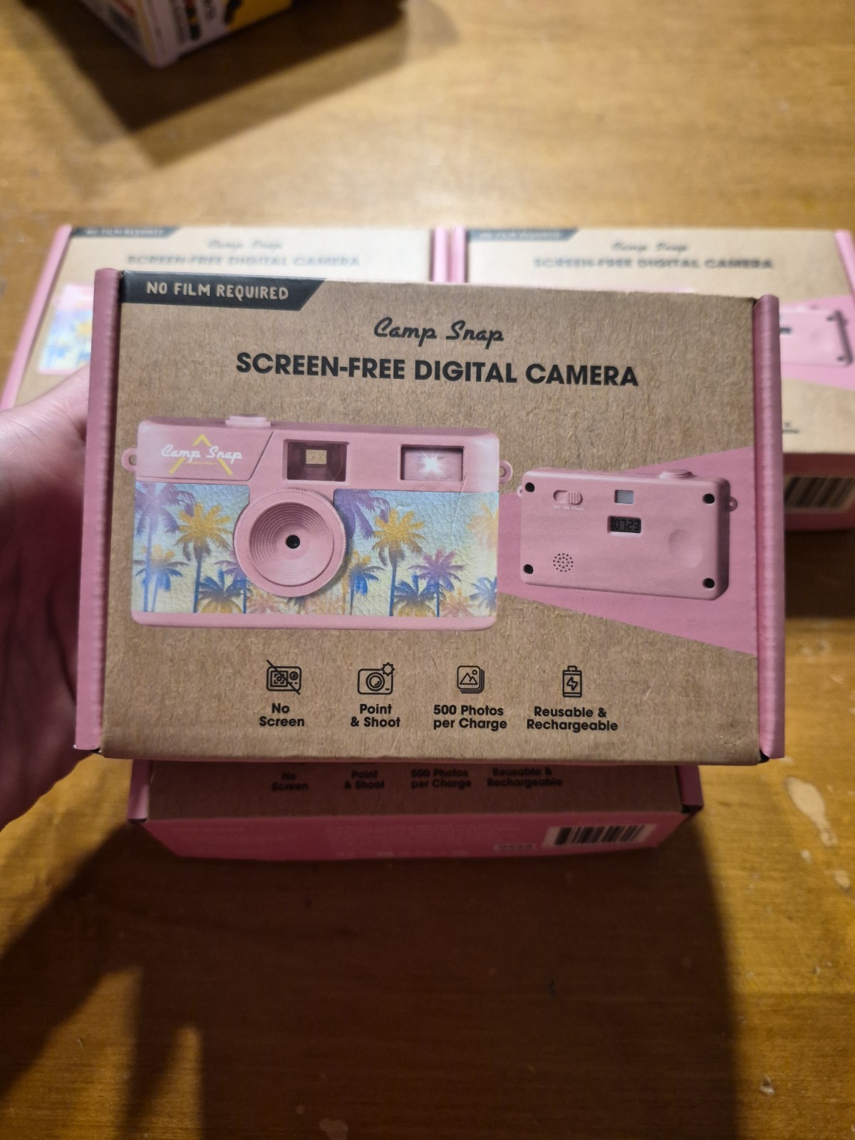 Camp Snap Pink Palms Screen Free Digital Camera Reusable Rechargeable 500 Photo