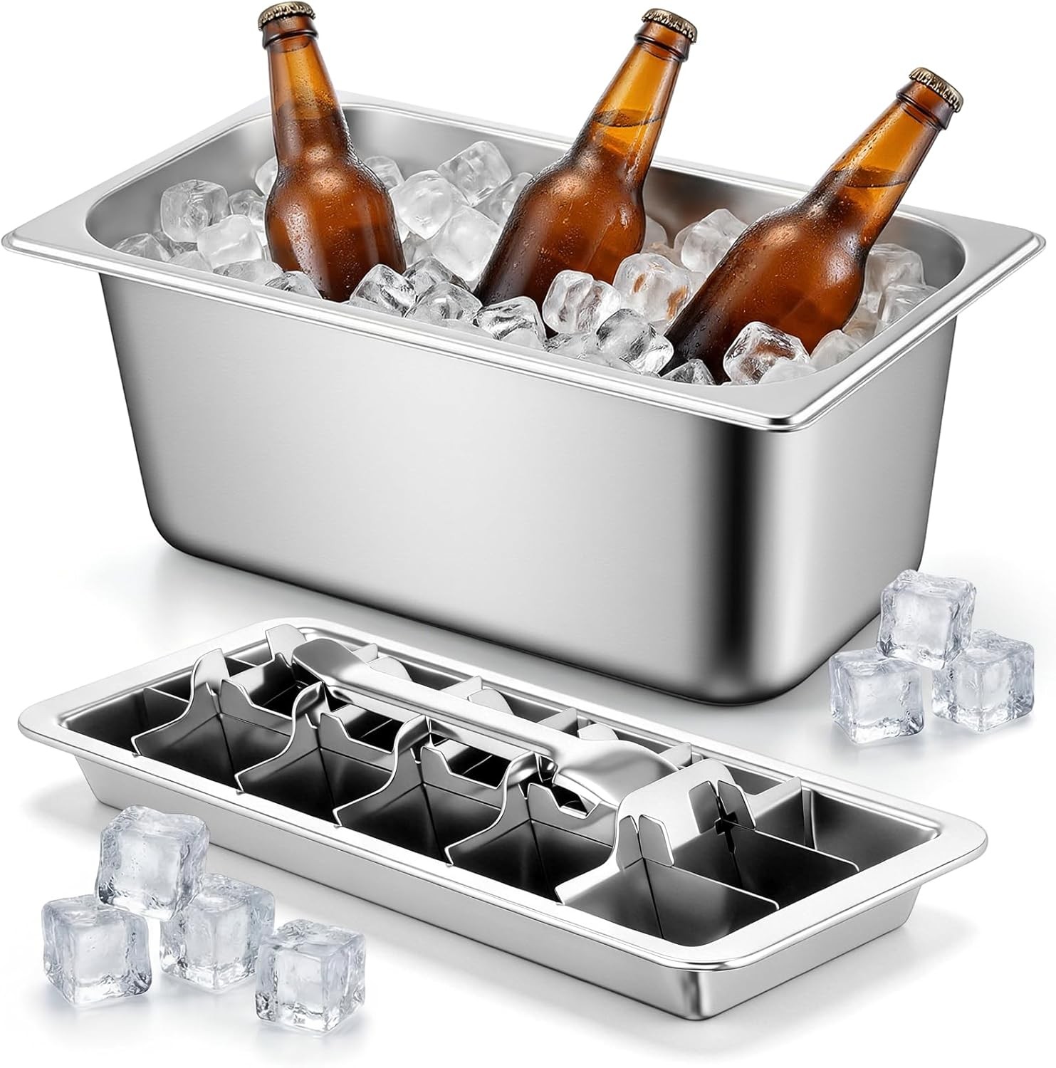 Stainless Steel Ice Cube Tray Ice Bucket 18 Slot Heavy Duty Metal Icecube