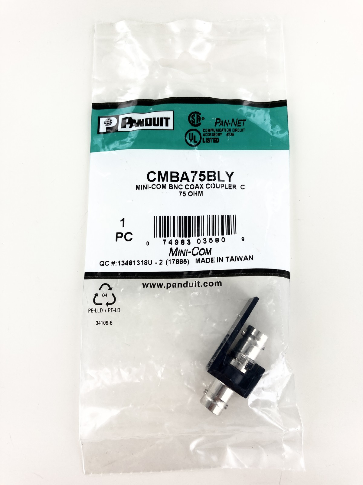 Panduit CMBA75BLY BNC Coupler Module, Black