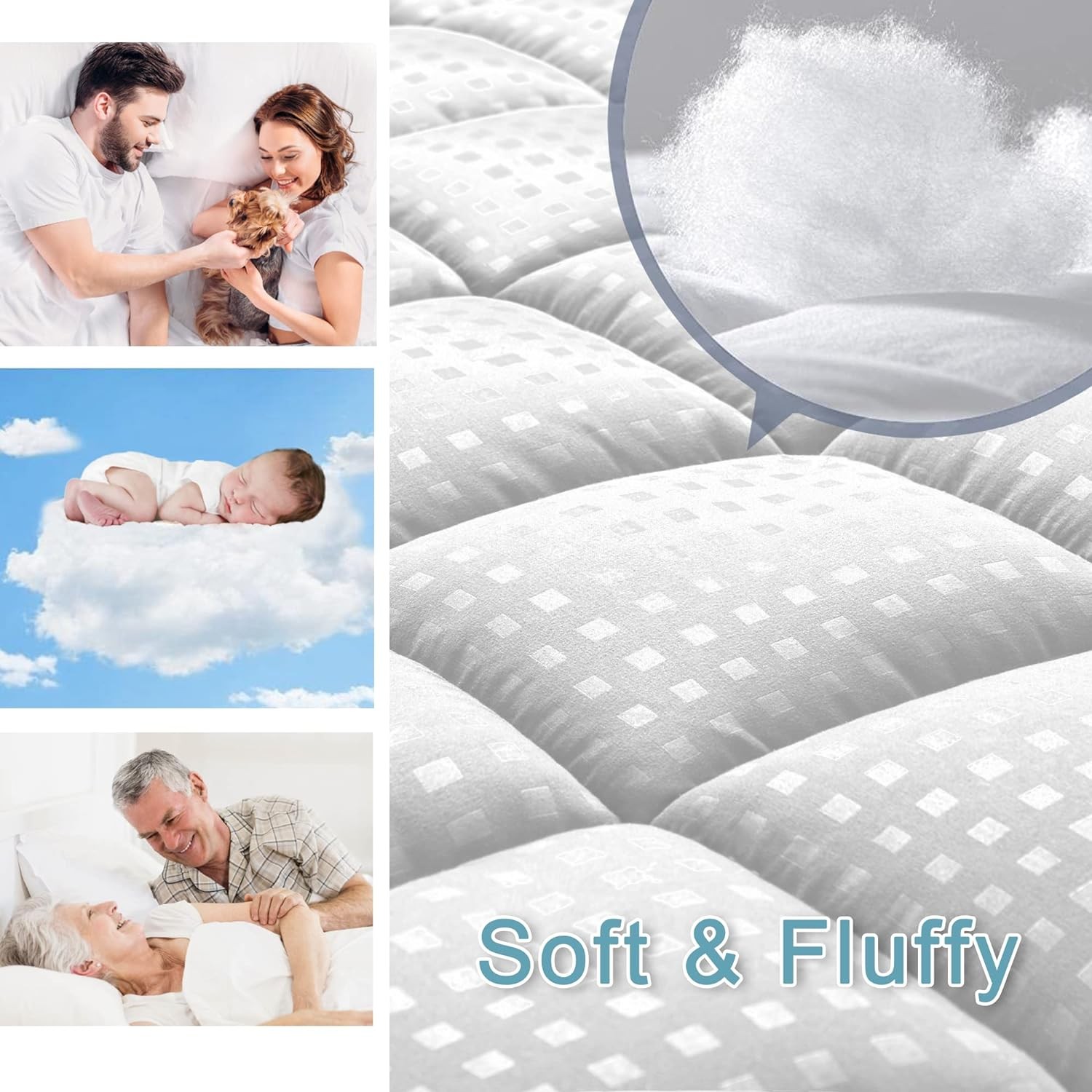 HYLEORY Queen Mattress Pad Quilted Fitted Protector Queen, White