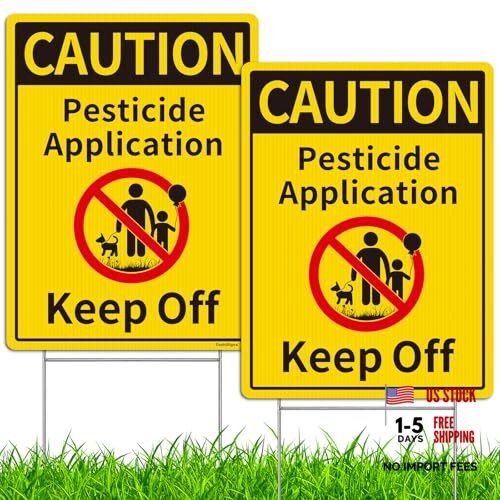 Caution Pesticide Application Keep Off Sign for Yard with Stake Kit, 2Pack