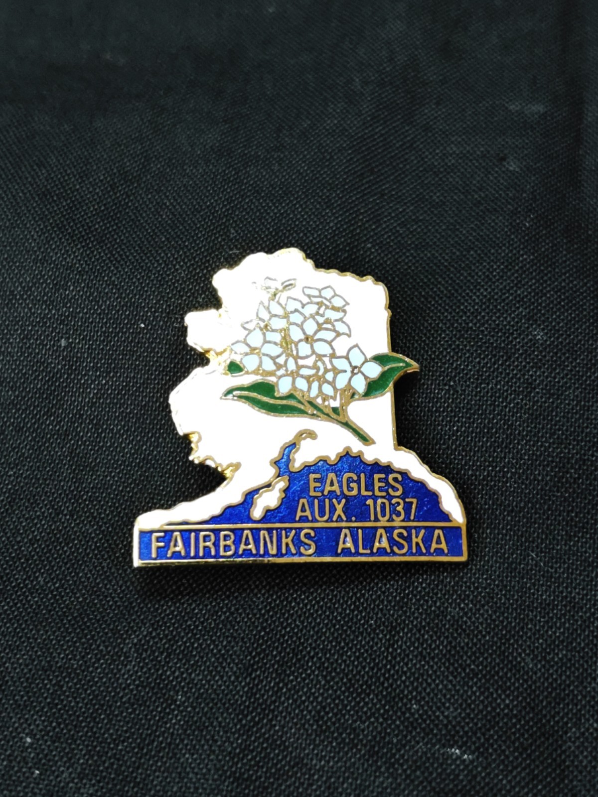 FAIRBANKS ALASKA FOE EAGLES STATE MAP FORGET ME NOT FLOWER ENAMELED LAPEL PIN