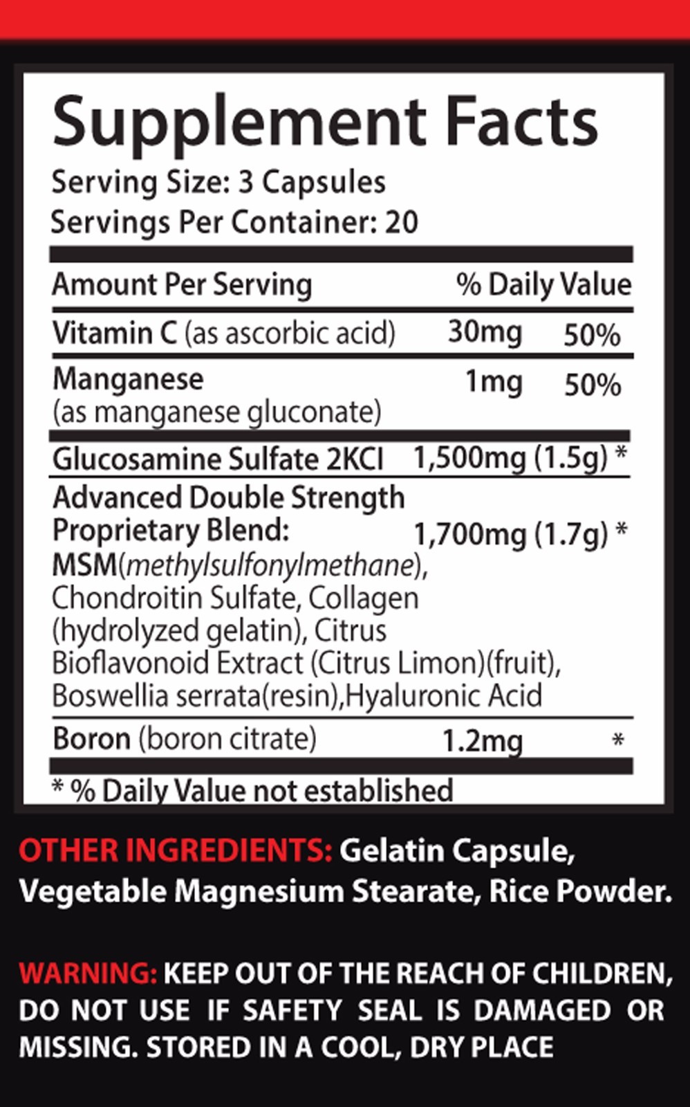 Energy vitamin tablets - GLUCOSAMINE & MSM COMPLEX 3232MG 2B - msm bulk