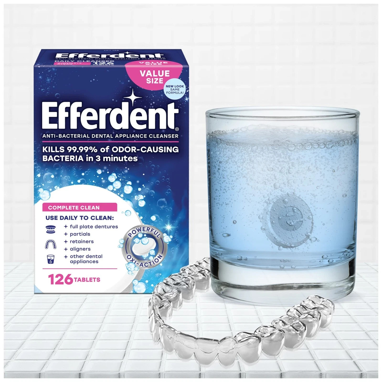 Efferdent Denture Cleanser Tablets, Complete Clean, 126 Tablets