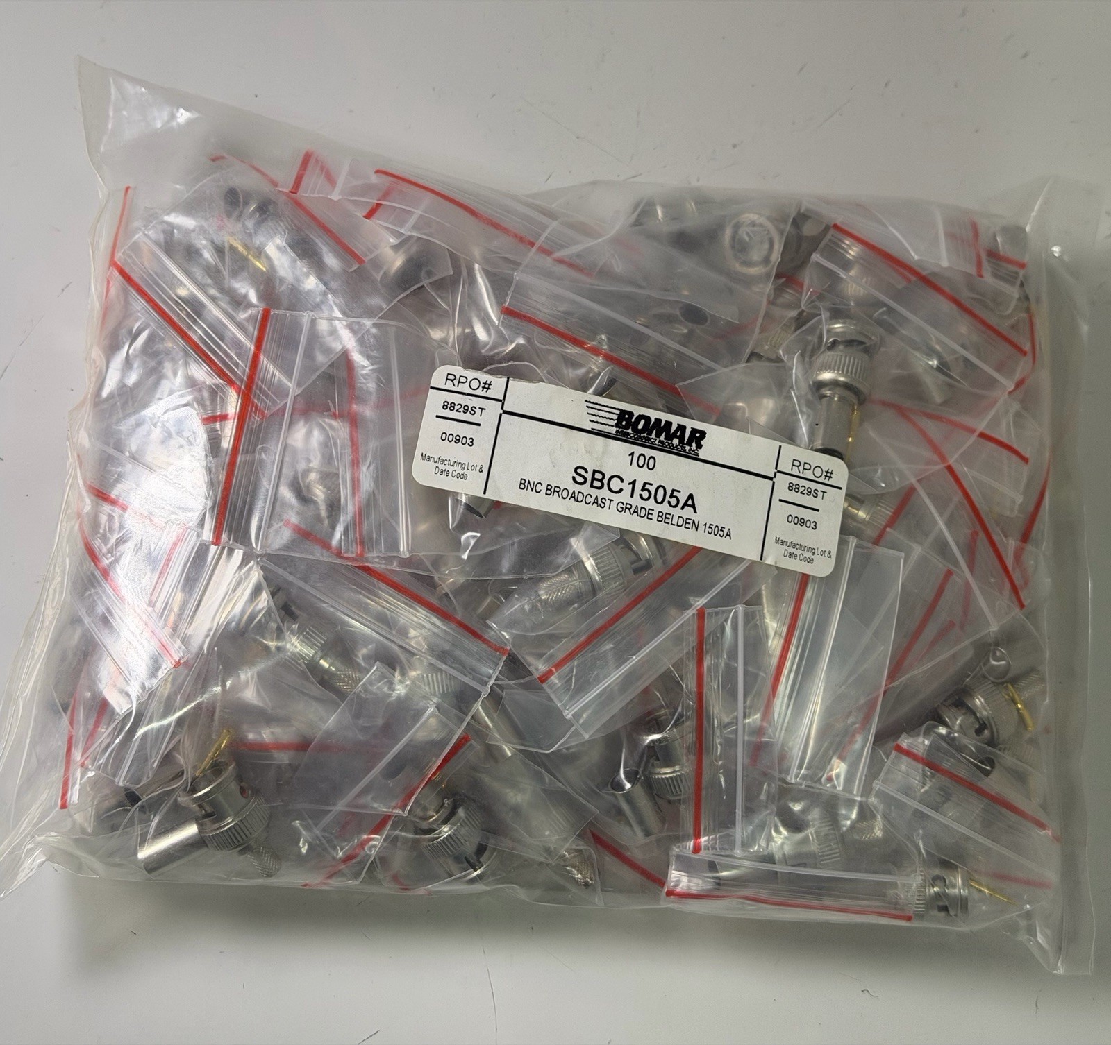 Bomar Electronics 100 Pack BNC Crimp Connectors Belden 1855A,1865A SBC 1505A