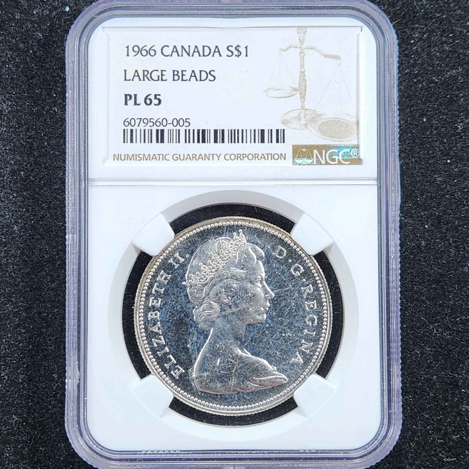 Prooflike Silver 1966 Canada $1 Dollar Large Beads | NGC PL65