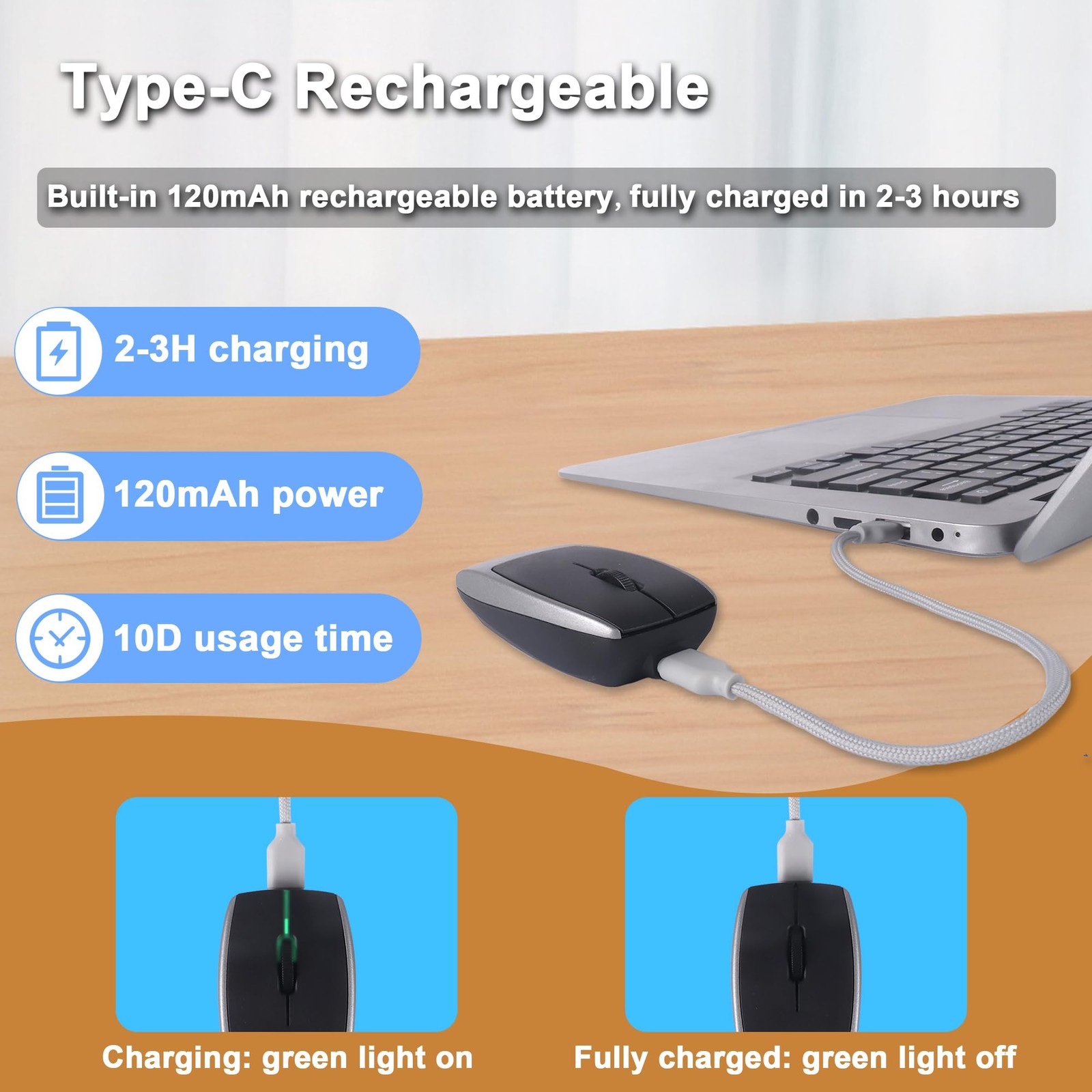 Bluetooth Mouse Rechargeable Portable Mini Computer Mice TF Card Reader Grey