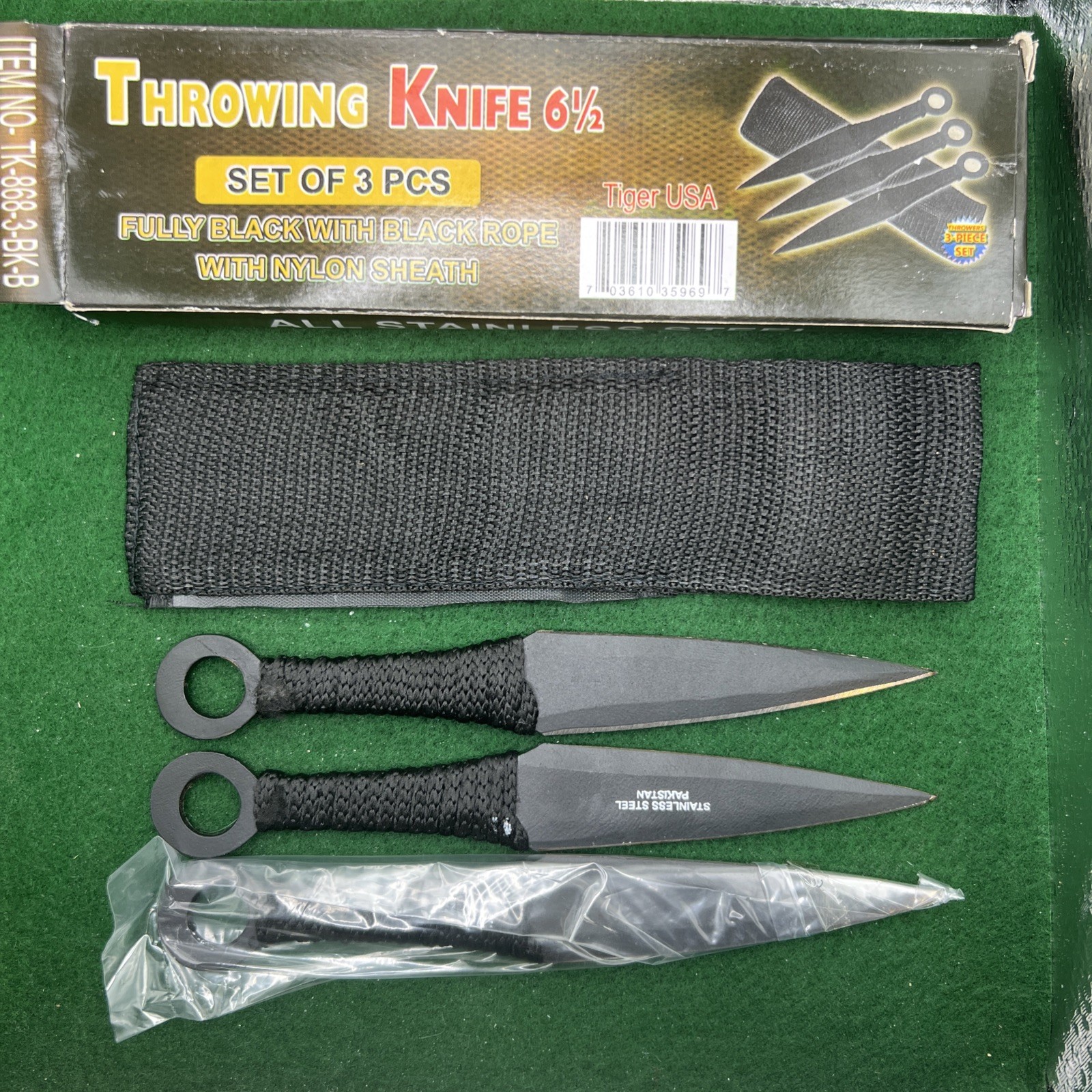 Throwing Knives set of 3 All Stainless Steel W/ Nylon Sheath TK868-3-BK tiger US