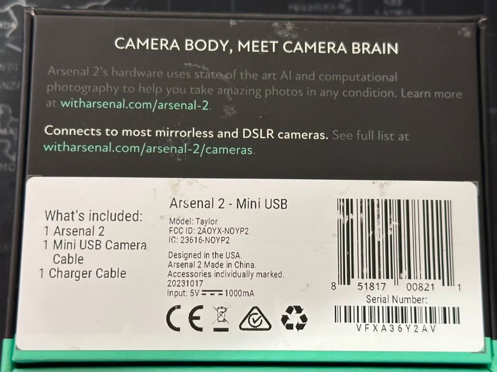 Arsenal 2 (V2) Intelligent Camera Assistant – Mini USB – Open Box – Complete
