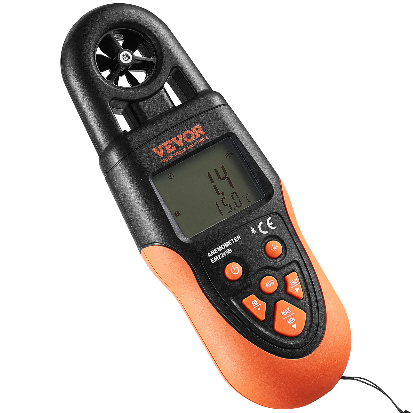 VEVOR Bluetooth Anemometer Digital Wind Speed Meter Gauge 14-140℉with LED Screen
