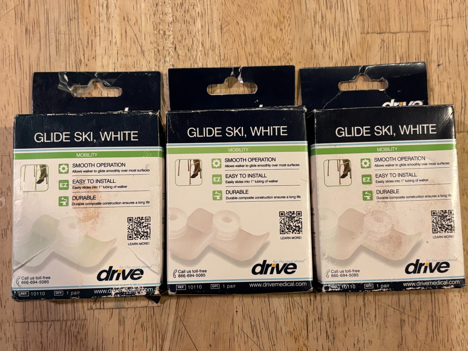 Drive Walker - Glide Ski, White - #10110 - FITS 1" TUBE WALKERS - Lot of 3 Boxes