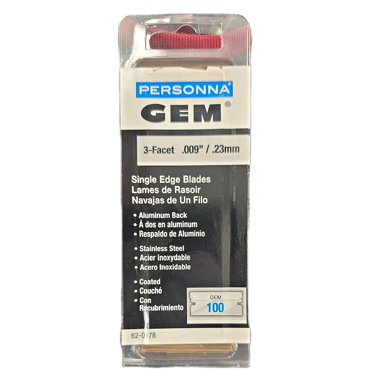 Personna Gem 3-Facet 100 Single Edge Blades Carbon Steel / Aluminum Back 62-0176