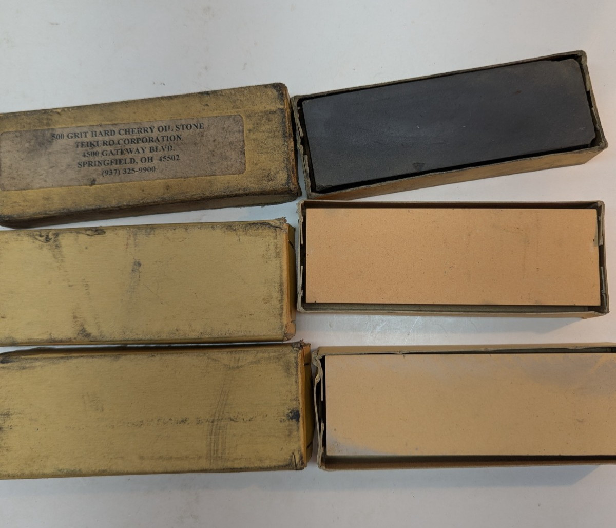 LOT OF 3 Teikuro Corporation 500 Grit Hard Cherry Oil Stone with Box USA