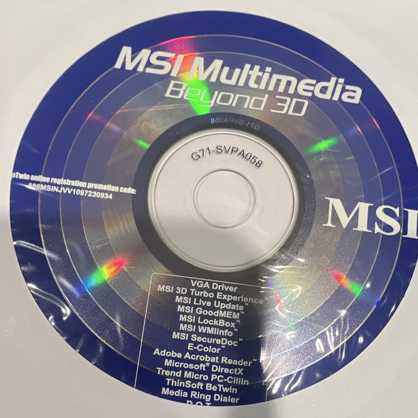 MSI Multimedia Beyond 3D Driver & Utility Software CD Windows G71-SVPA058