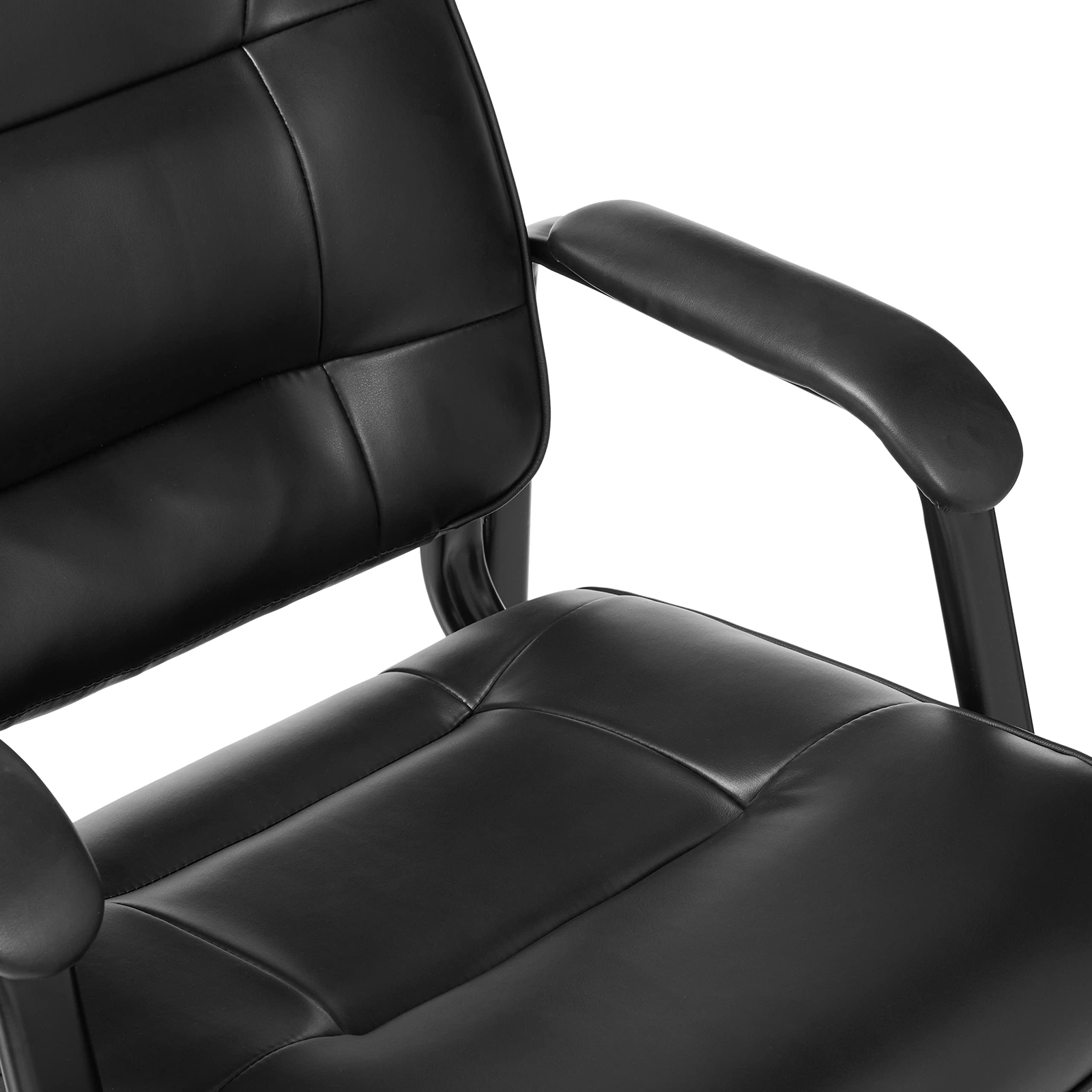 Classic Faux Leather Office Desk Guest Chair with Metal Frame Black 27.4D x