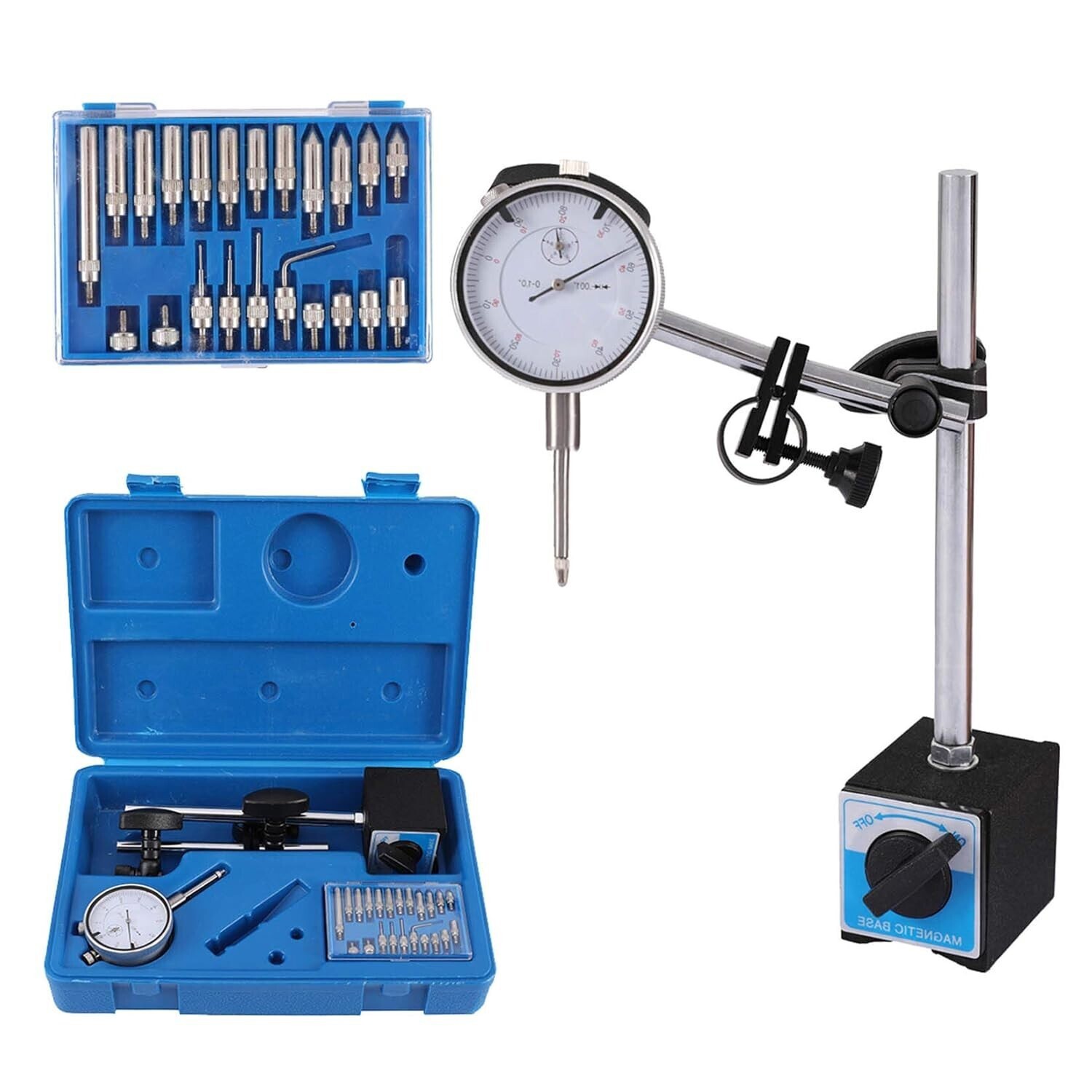 Dial Indicator with Magnetic Base 0.001"Precision Gauge Test Indicator Point Set