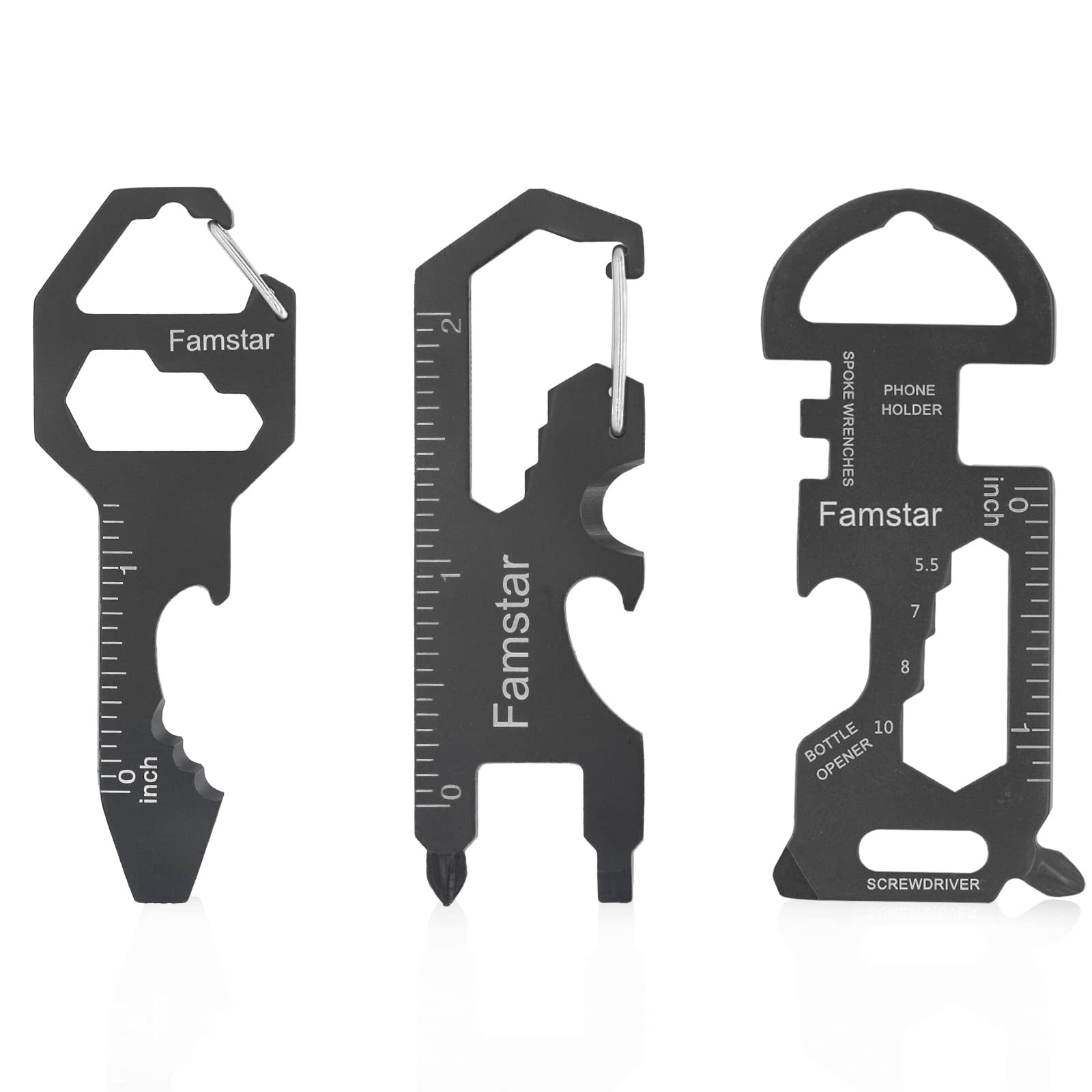 Famstar Keychain Multi-tool 3Pack Metal Pocket Tool Portable Black