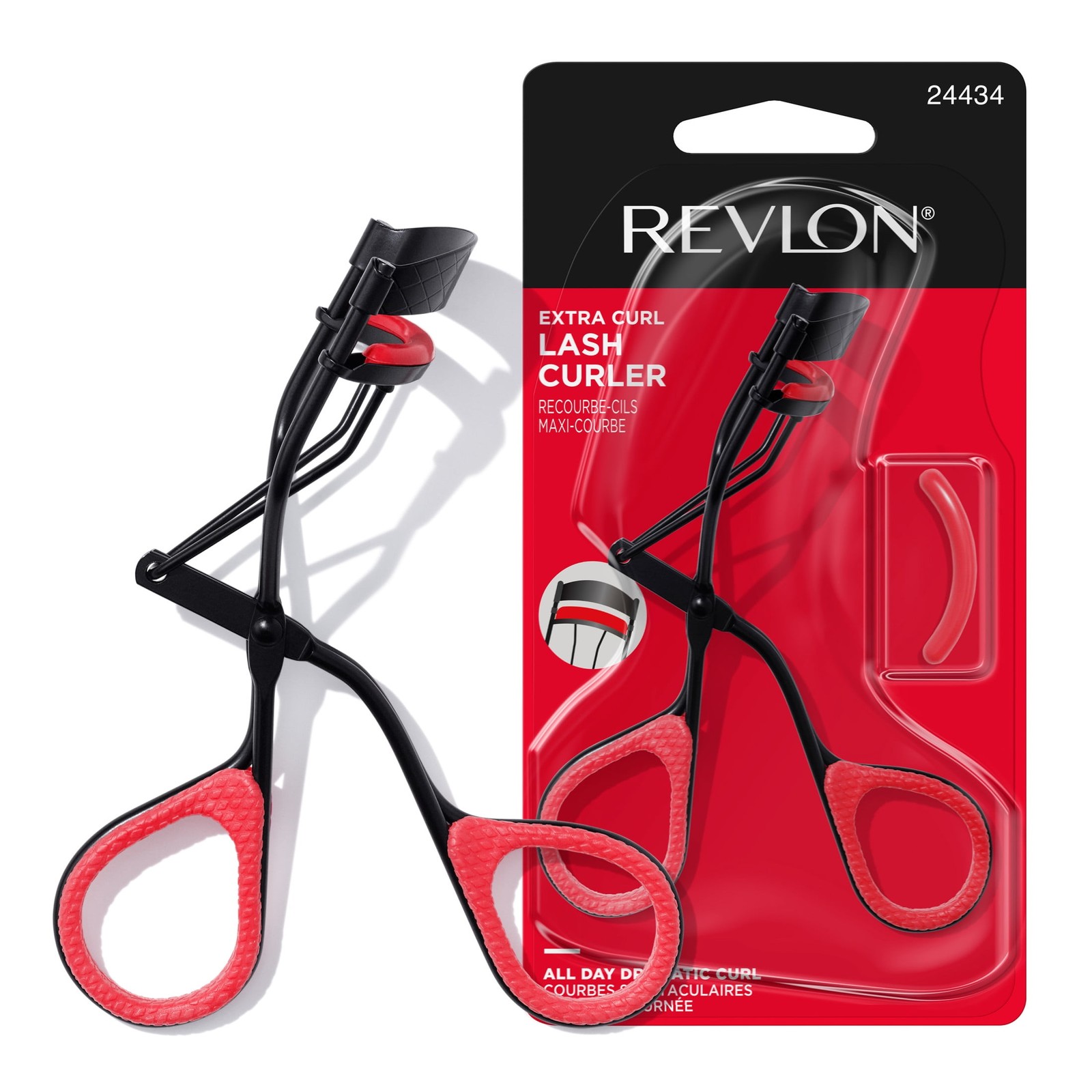 Revlon Extra Curl Lash Curler, All Day Dramatic Curl, No-Slip Finger Grips