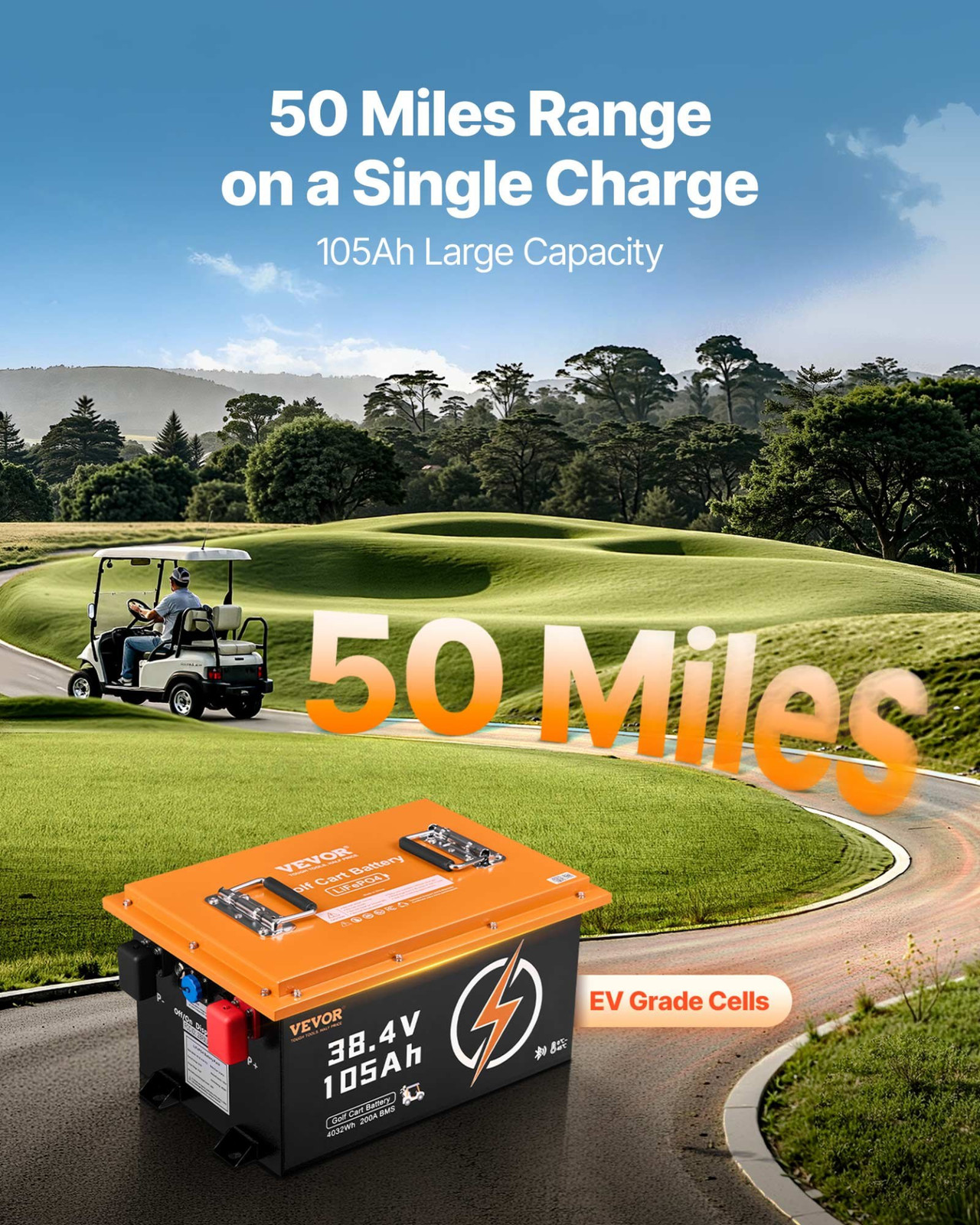 36V 105Ah Golf Cart Lithium Battery LiFePO4 200A BMS Touch LCD APP