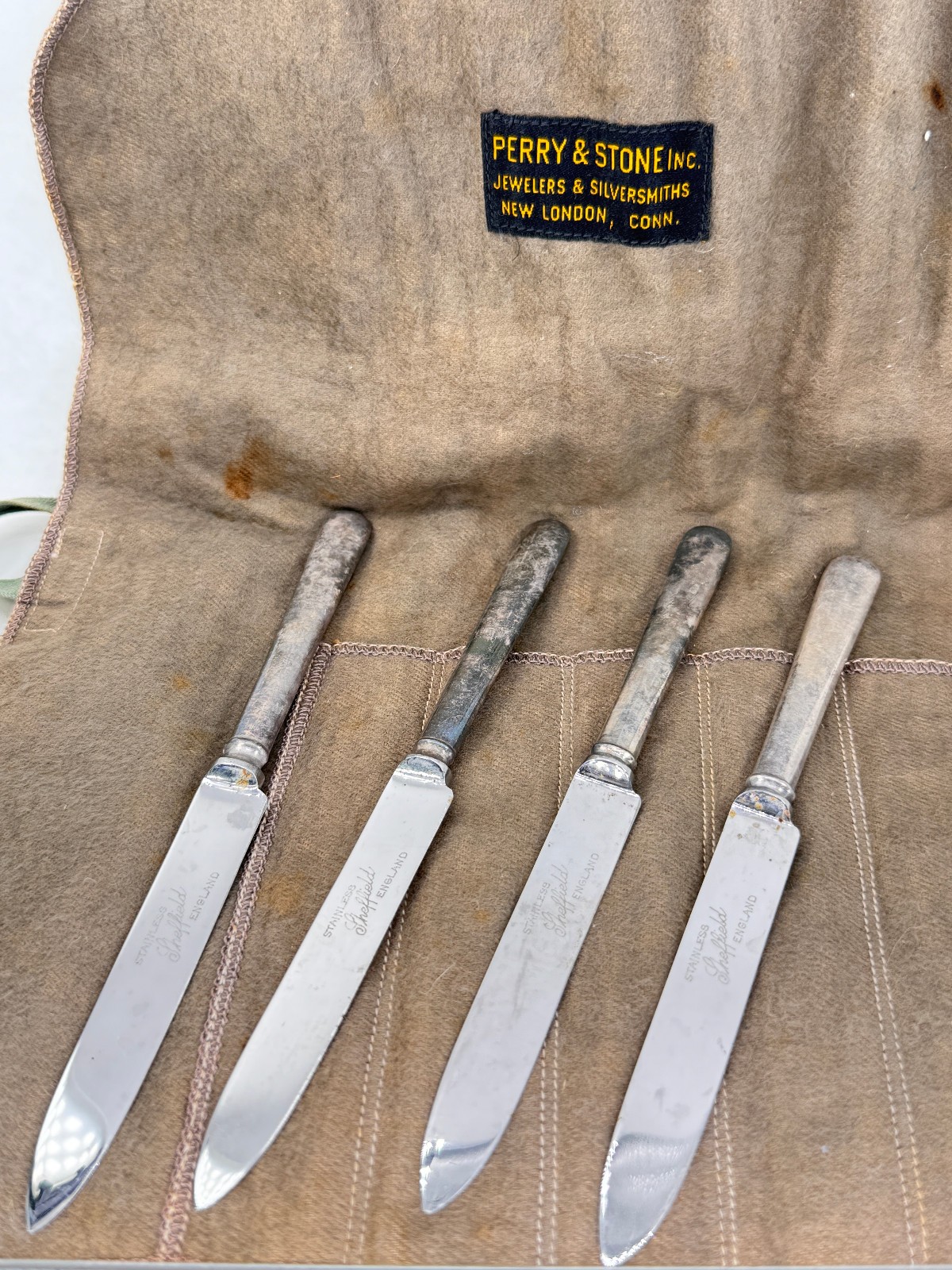 Vintage Sheffield 1960’s England stainless steak knife Silver Plated 4 Knives