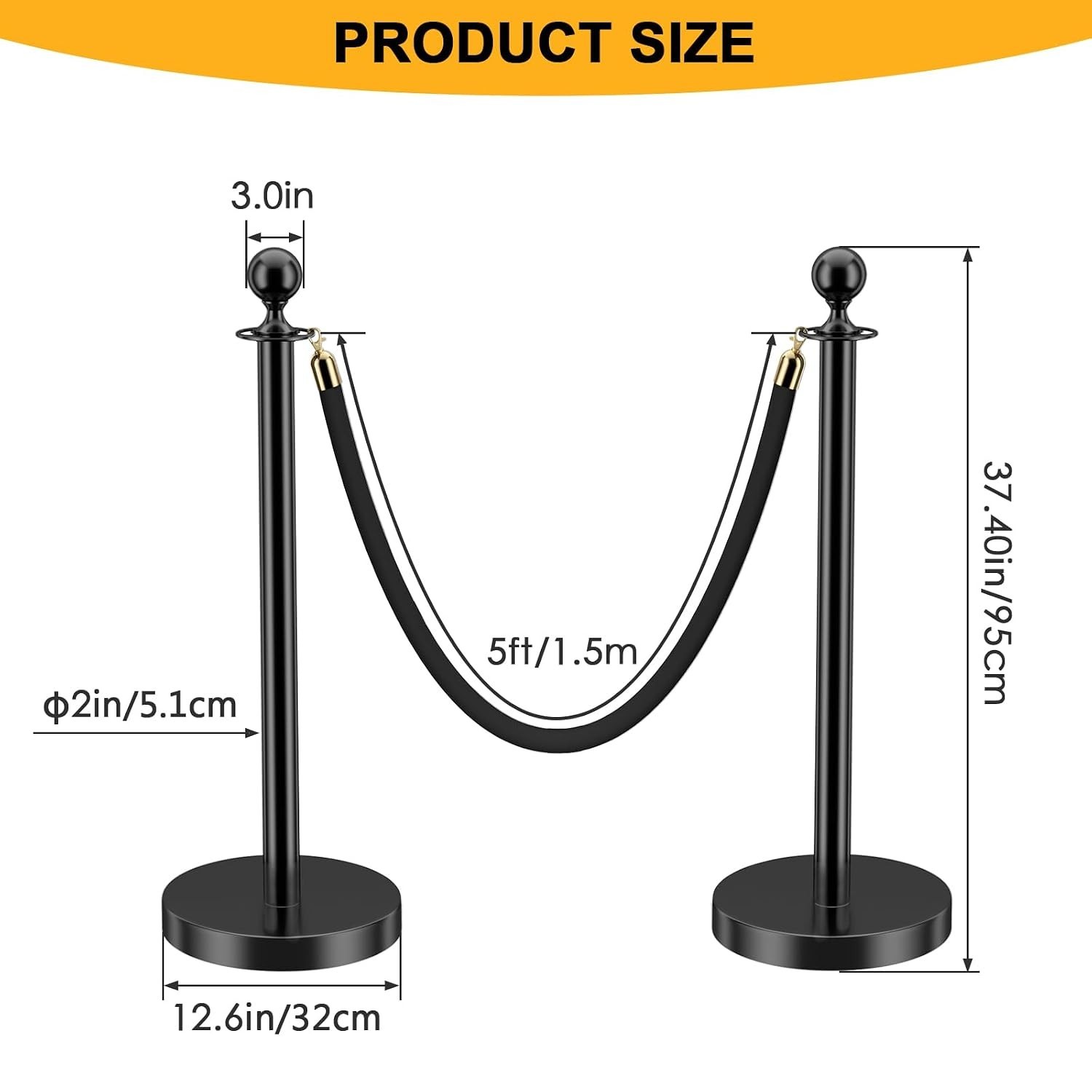 4 Black Stanchion Posts Queue Barrier 2 Black Velvet Ropes Crowd Control