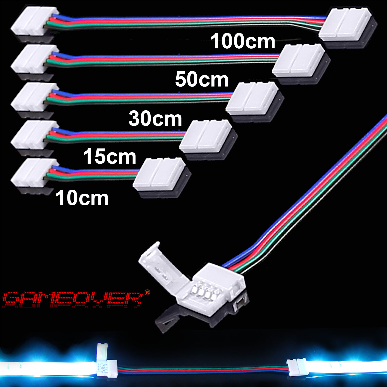 🔴 LED Quick Connector RGB Strip 4 Pin 0.3m 0.5m 2m Metre Cable Extension